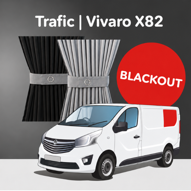 Kit de cortina para ventanilla trasera izquierda - Premium Blackout - Opel Vivaro (2014-2018), Renault Trafic (2014 - Presente) & Otras Furgonetas X82