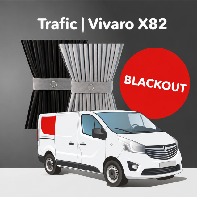 Kit de cortina para ventanilla trasera derecha - Premium Blackout - Opel Vivaro (2014-2018), Renault Trafic (2014 - Presente) & Otras Furgonetas X82