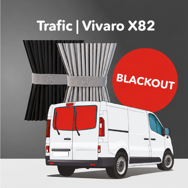 Kit de cortina para puerta de granero - Premium Blackout - Opel Vivaro (2014-2018), Renault Trafic (2014 - Presente) y otras furgonetas X82