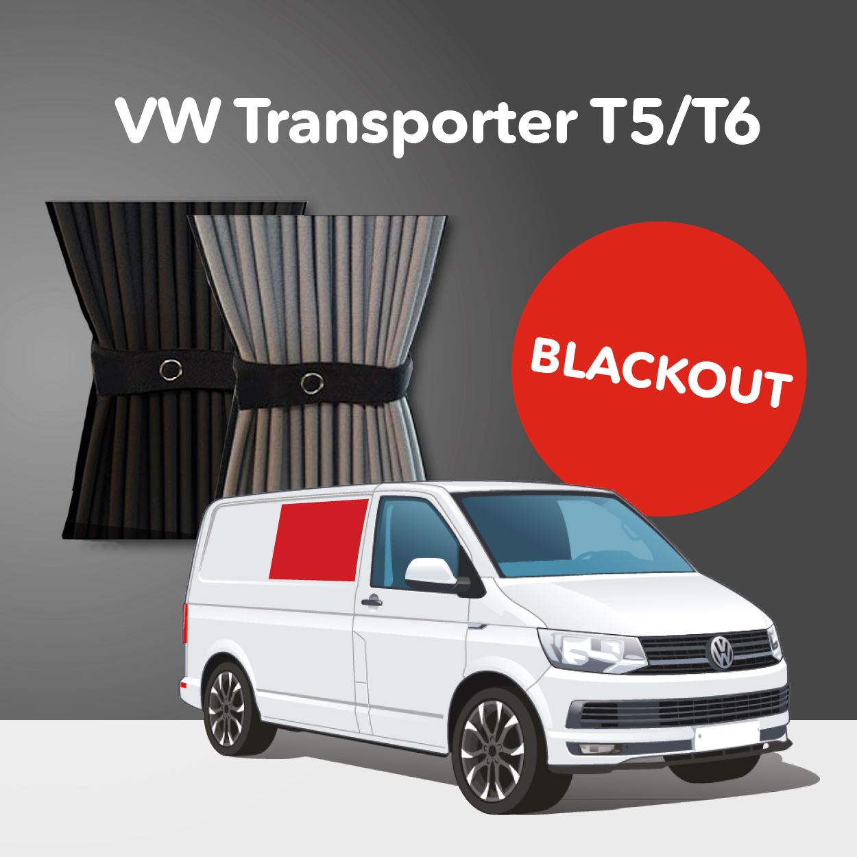 Kit de rideaux occultants premium VW Transporter T5 à T6.1 (2003–2024) – Fenêtre droite centrale