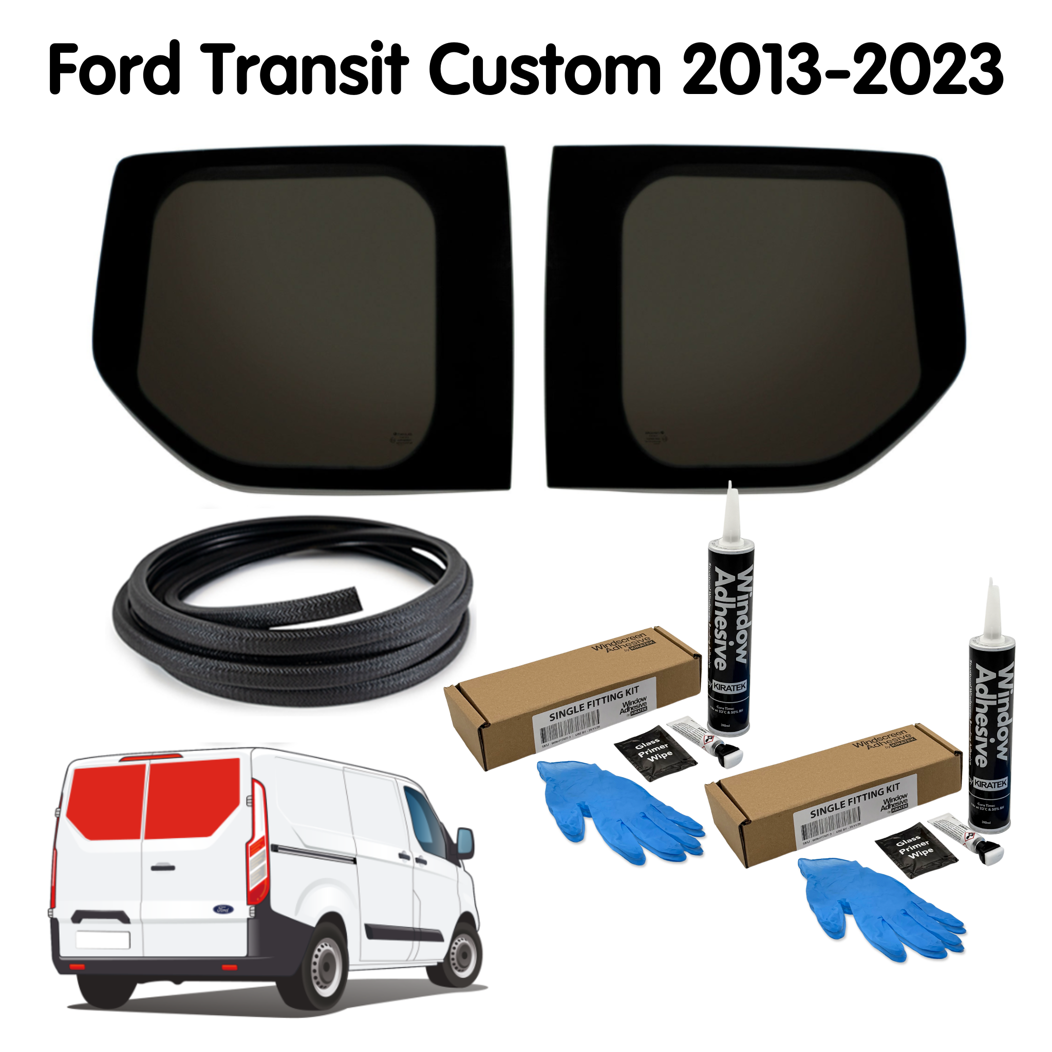 Fenster für Hintertüren Ford Transit Custom 1. Gen V362 (2013-2023) mit KOSTENLOSE Fenstereinbau-Set