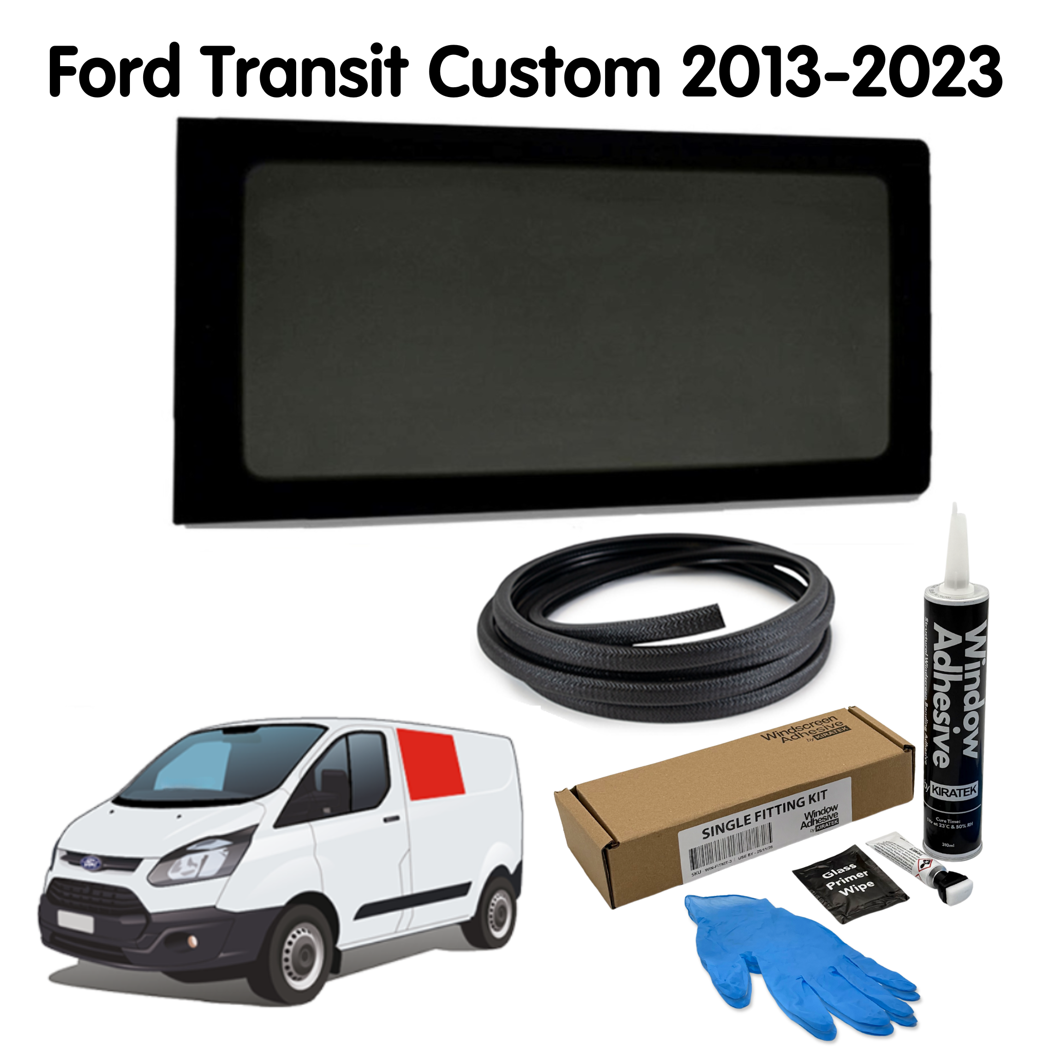 Linkes Festmontiertes Fenster für Ford Transit Custom 1. Gen V362 (2013-2023) mit KOSTENLOSEM Fenstereinbau-Set