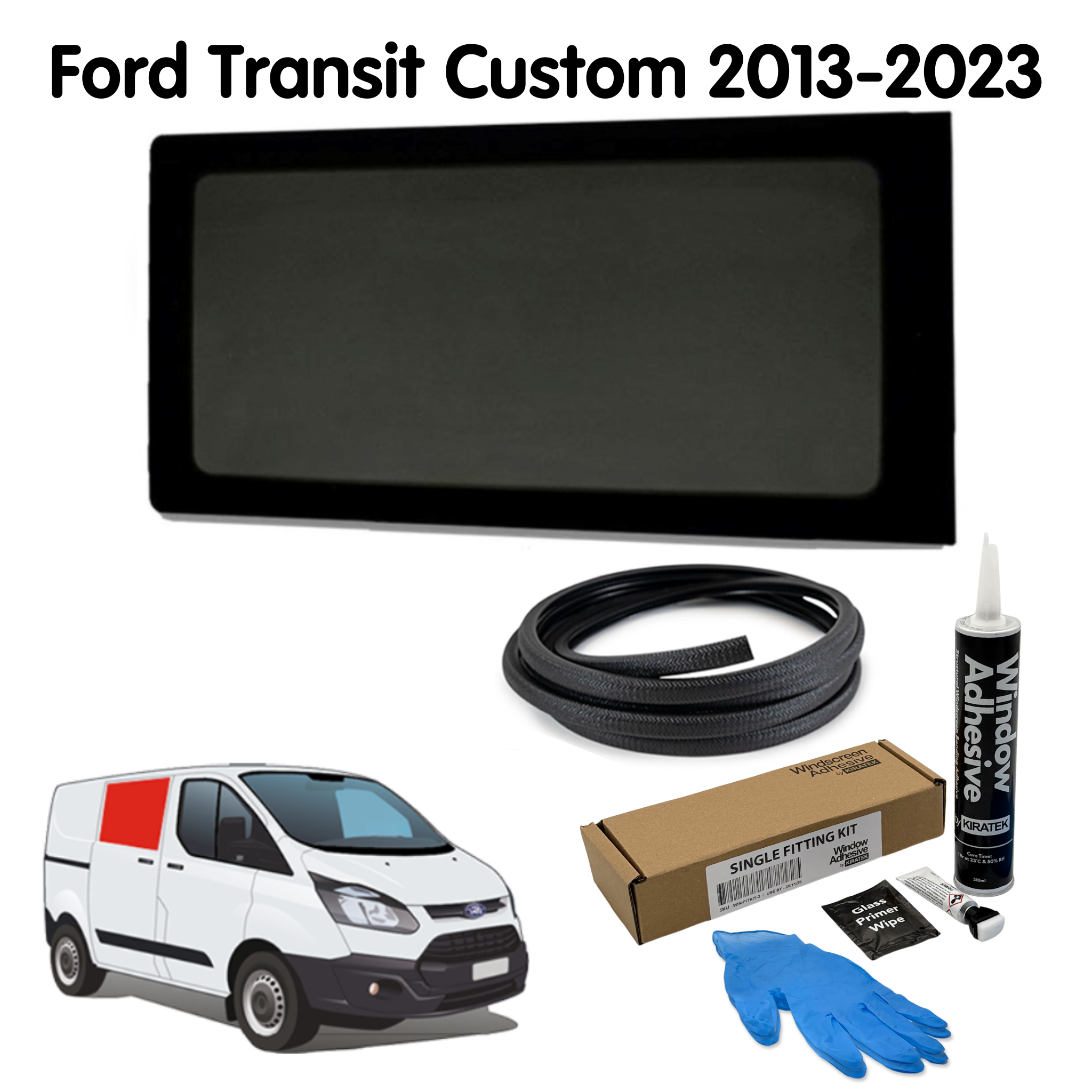Rechtes Festmontiertes Fenster für Ford Transit Custom 1. Gen V362 (2013-2023) mit KOSTENLOSE Fenstereinbau-Set
