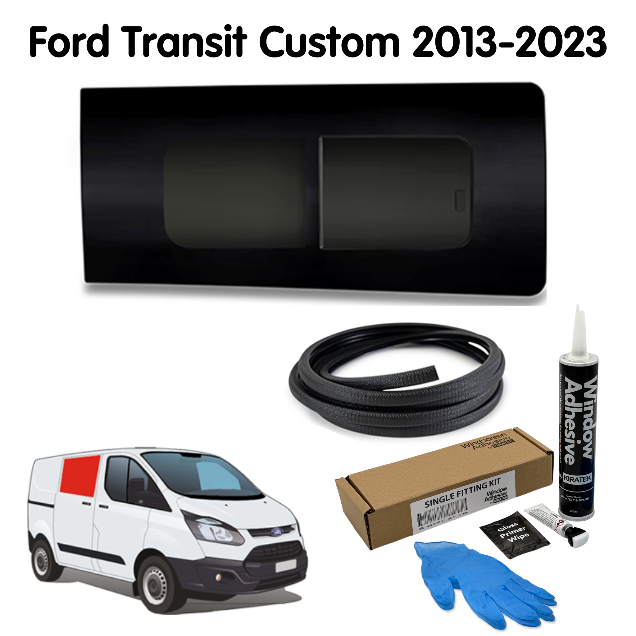 Rechts Öffnendes Fenster für Ford Transit Custom 1. Gen V362 (2013-2023) mit KOSTENLOSE Fenstereinbau-Set