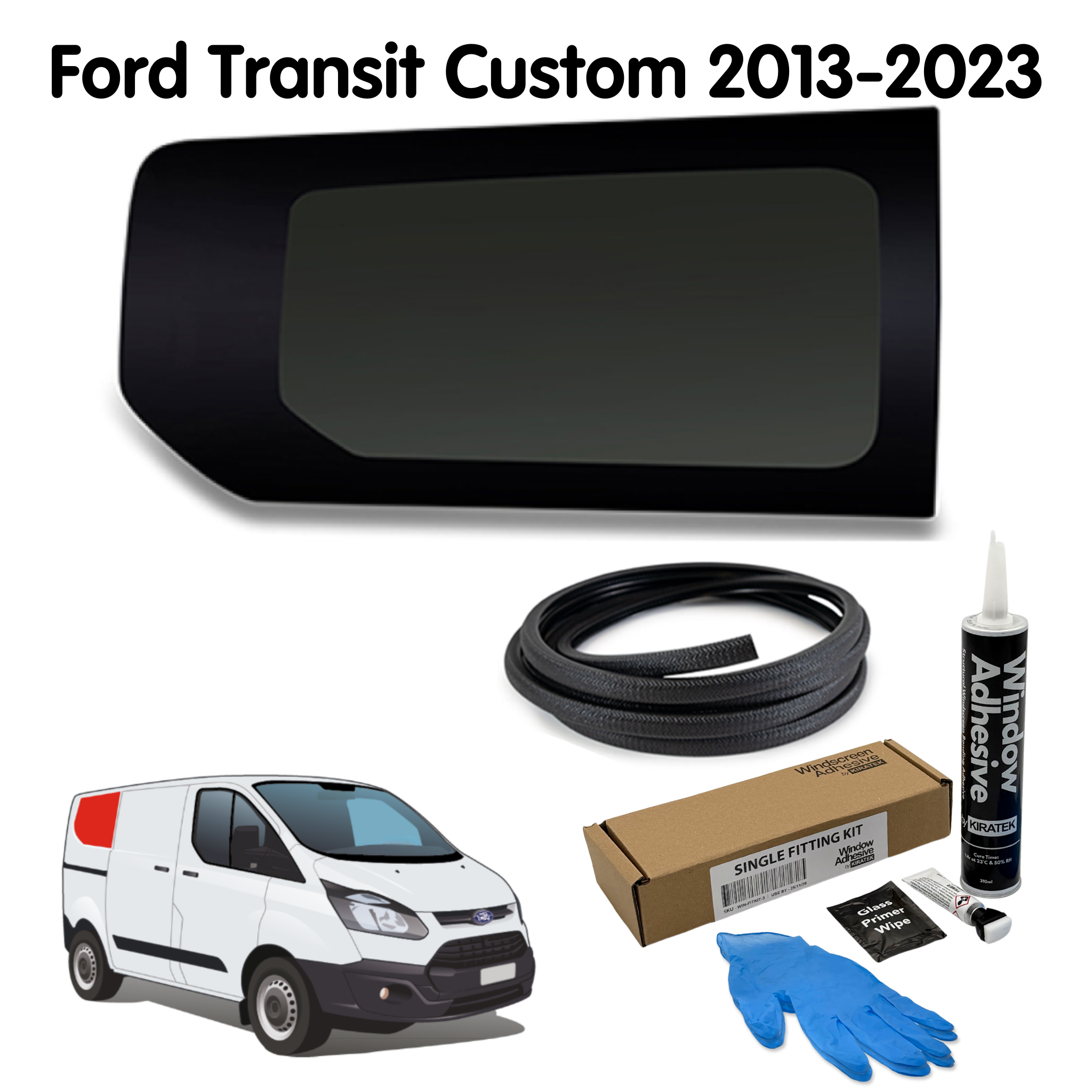 Rechte Hintere Fenster Ford Transit Custom 1. Gen V362 (2013-2023) mit KOSTENLOSE Fenstereinbau-Set