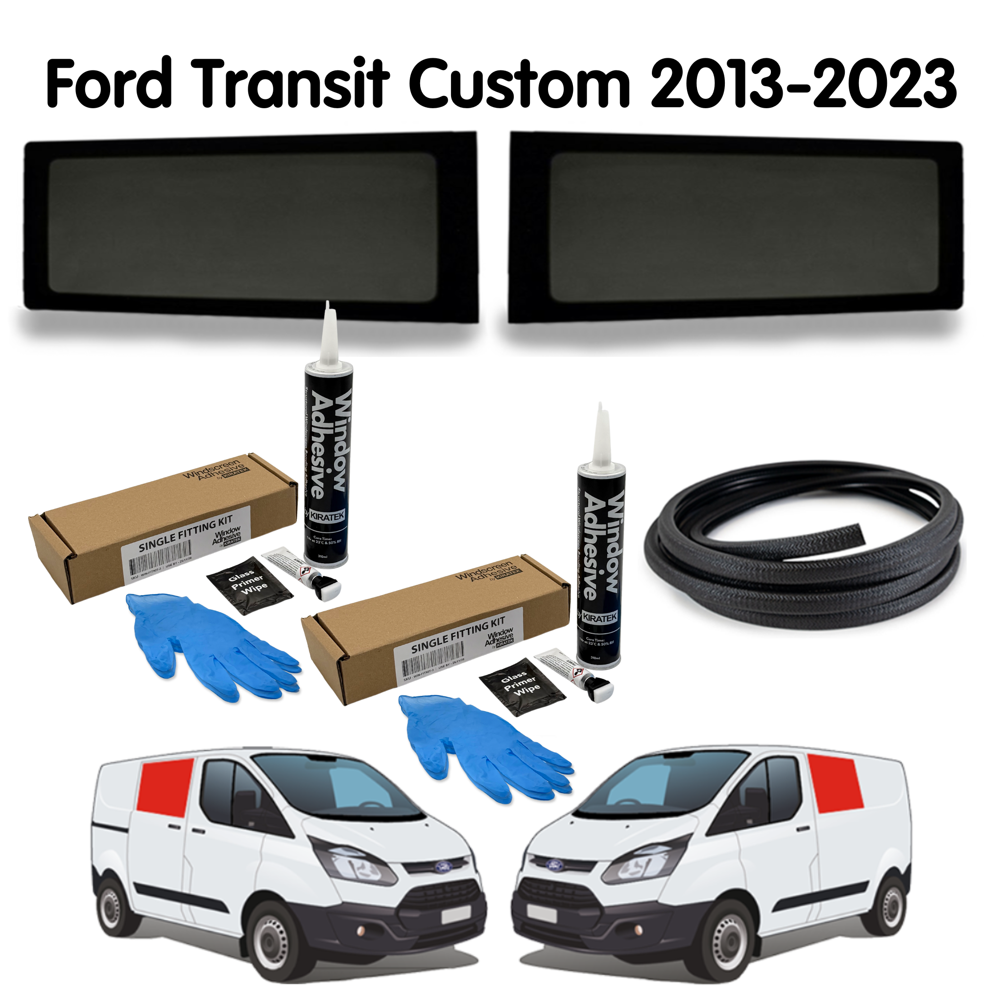 Paar feste fenster für Ford Transit Custom 1. Gen V362 (2013-2023) mit KOSTENLOSE Fenstereinbau-Set