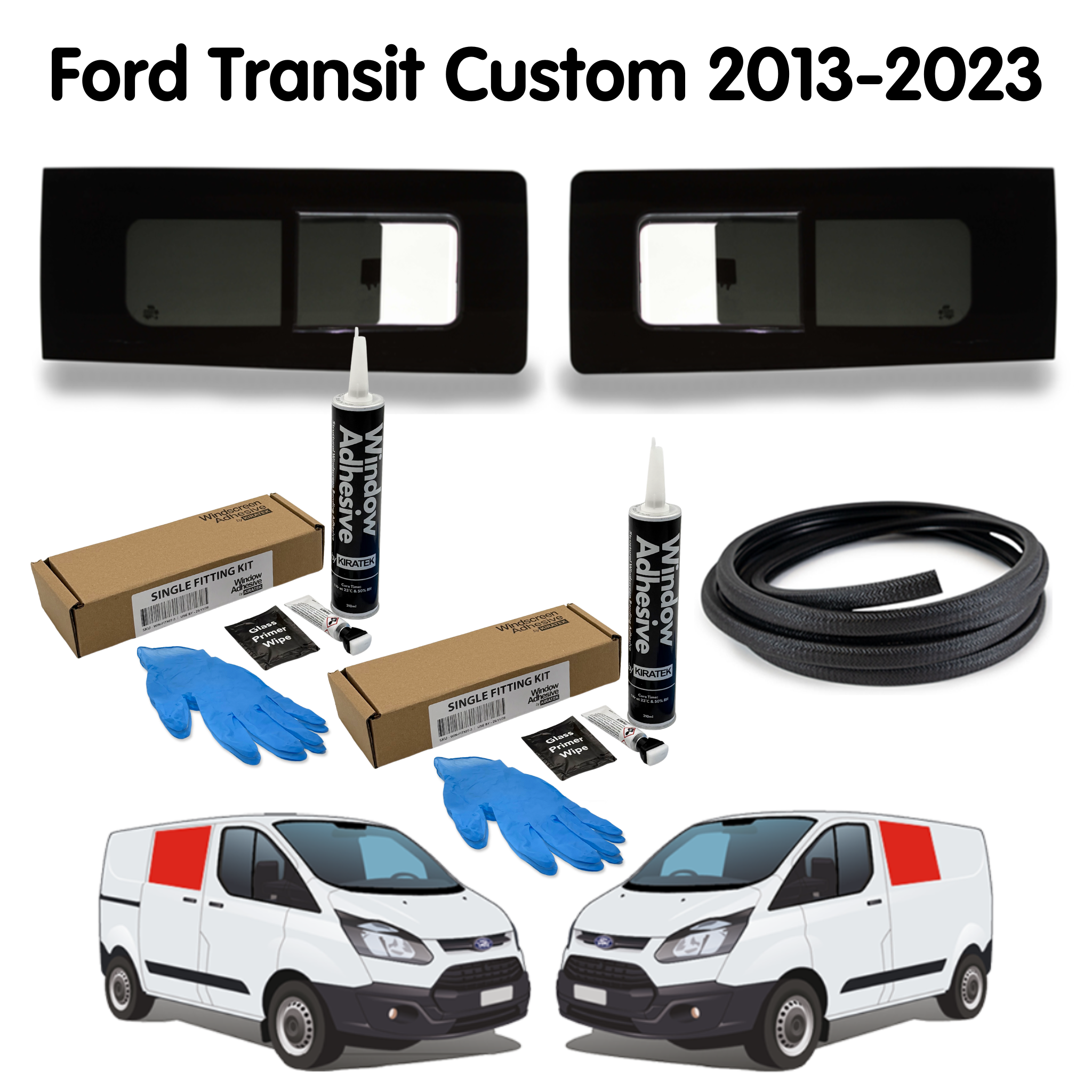 Paar zu öffnende Fenster für Ford Transit Custom 1. Gen V362 (2013-2023) mit KOSTENLOSE Fenstereinbau-Set