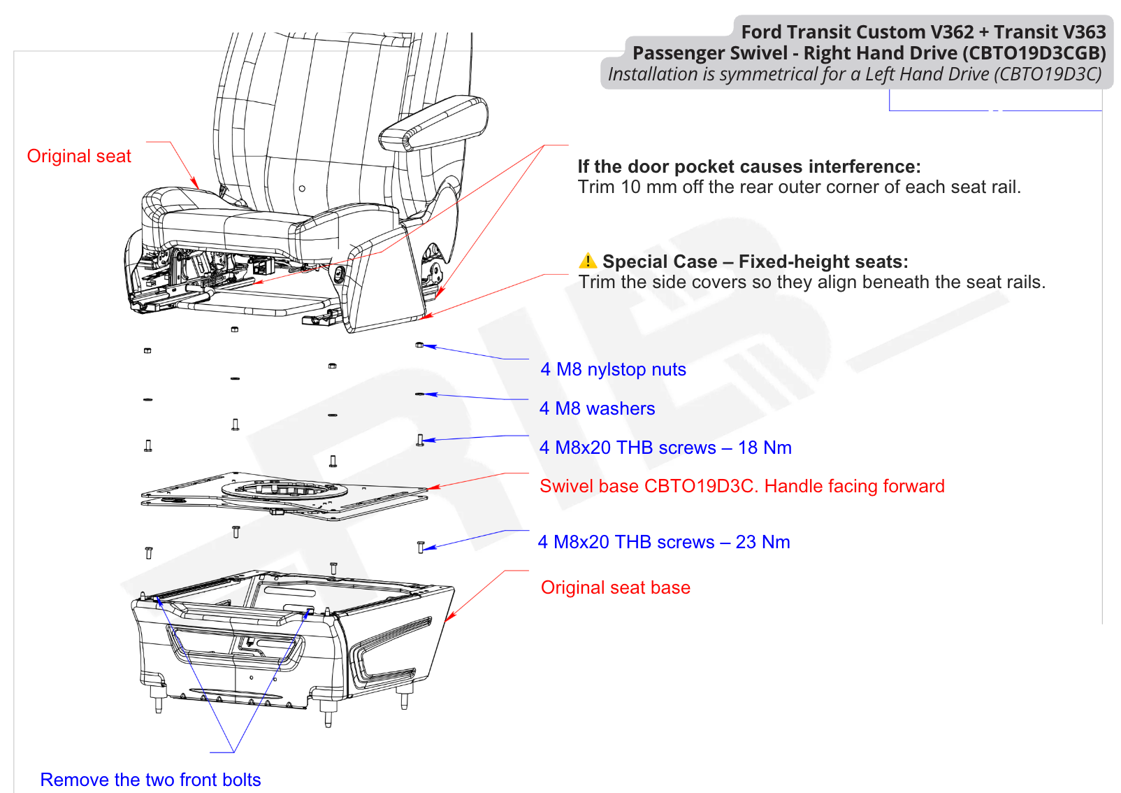 Ford Transit Custom 2e Gen V710 (2024 - heden) RIB V3 Enkele Stoel Draaibaar - PASSAGIER