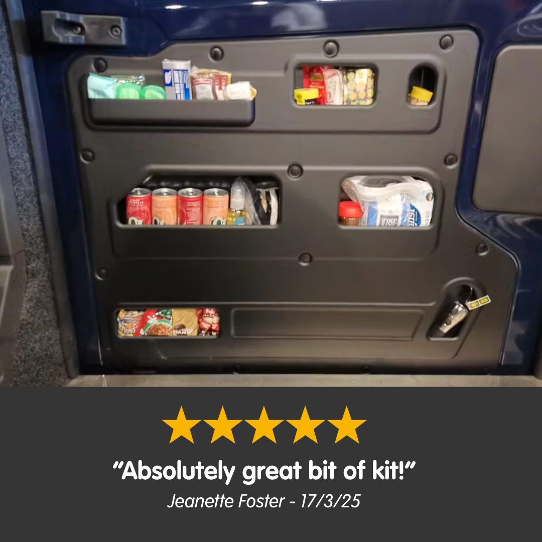 Ford Transit Custom 2018 facelift–2023 Sliding Door Storage Pocket (Black) | Kiravans DoorStore