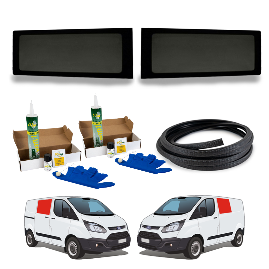 Pair of Fixed Campervan Side Windows + Fitting Kit for Ford Transit Custom 1st Gen V362 (2013-2023)