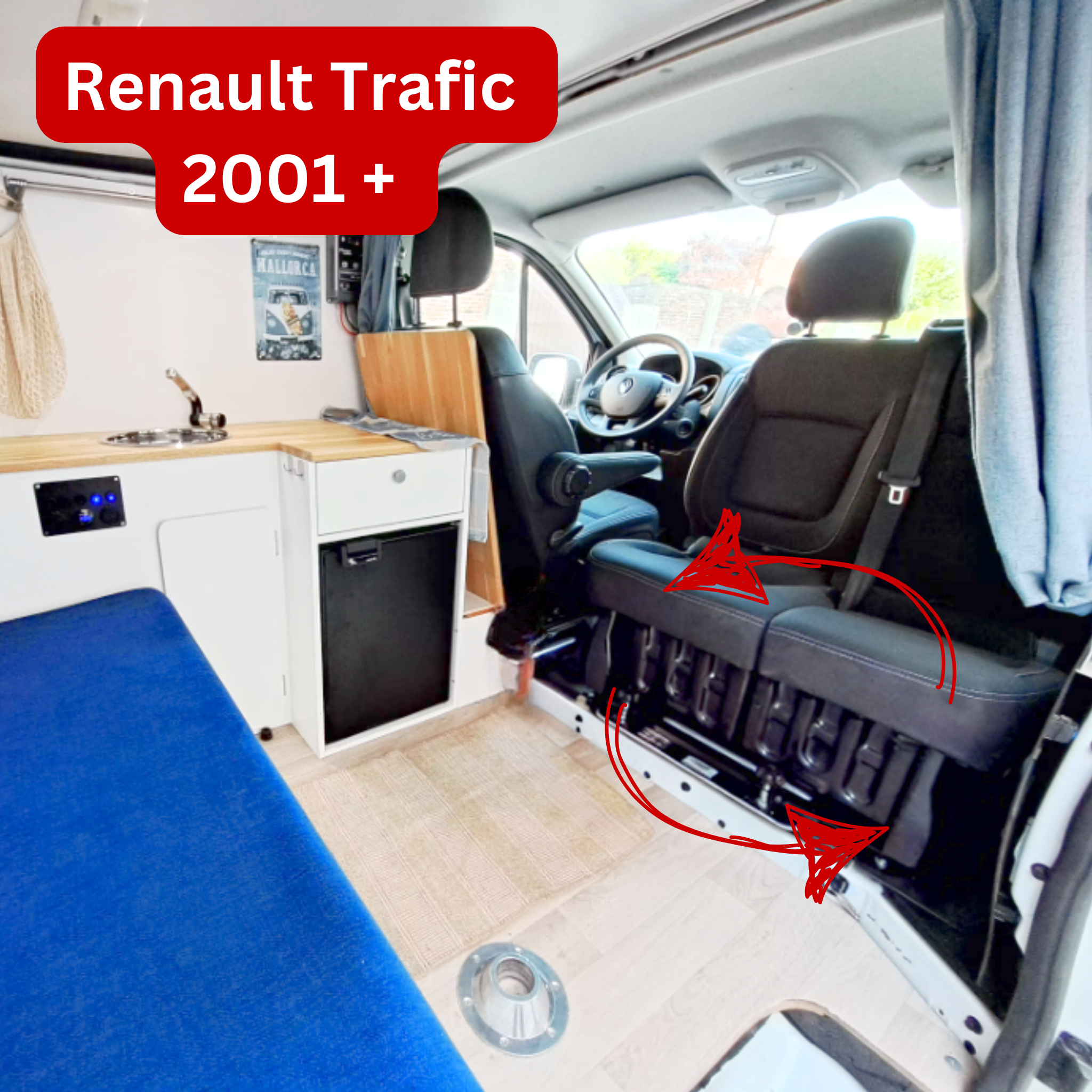 Base tournante double banquette Kiravans - Renault Trafic 2ᵉ gén. X83 (2001‑2014)