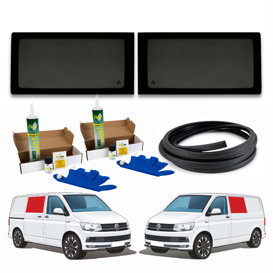 Pair of Fixed Side Windows + Fitting Kit for VW Transporter T5 to T6.1 (2003-2024)