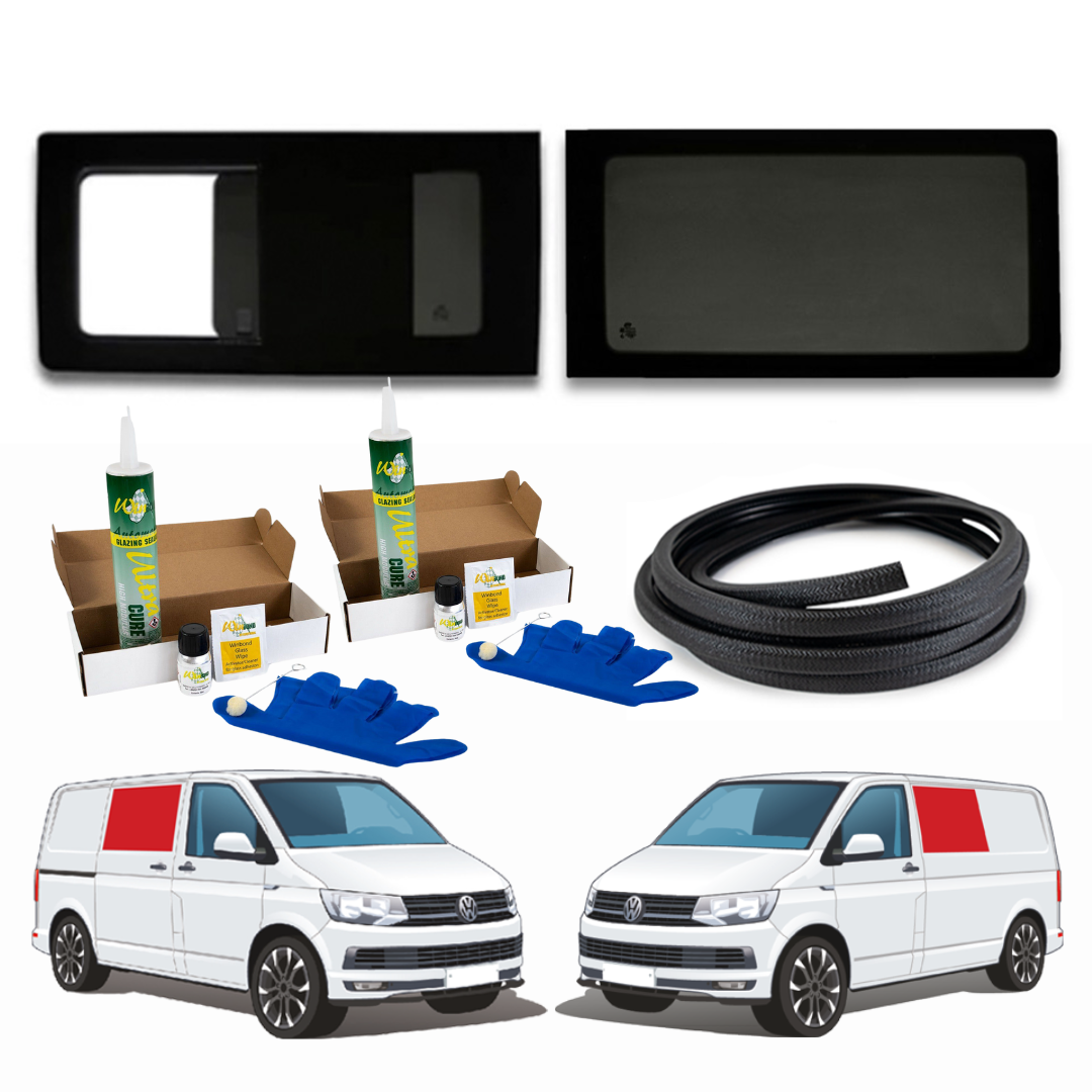 1 Left Opening + 1 Right Fixed Side Window + Fitting Kit for VW Transporter T5 to T6.1 (2003-2024)