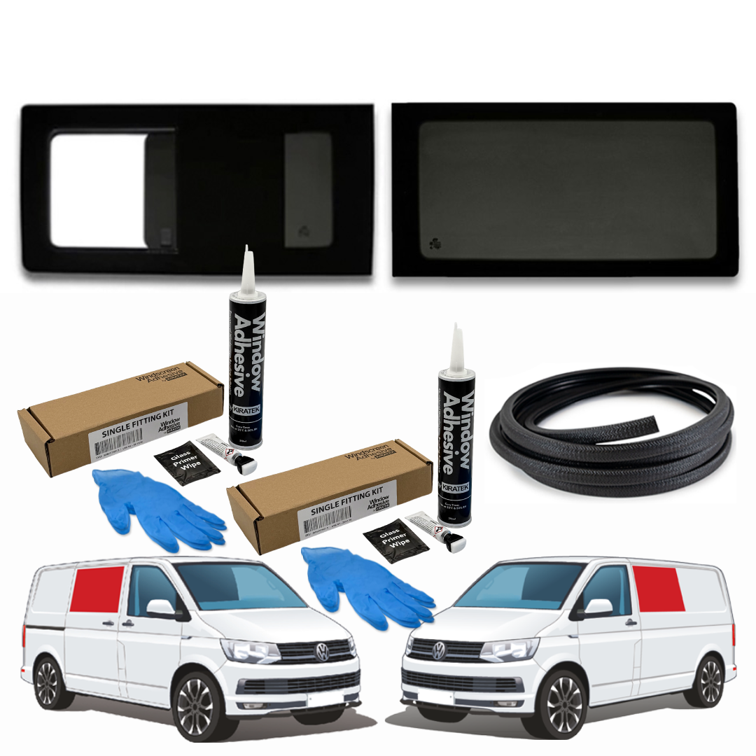 Lot de 1 fenêtre ouvrante gauche + 1 fenêtre fixe droite VW T5 / T6 + Kit de montage GRATUIT