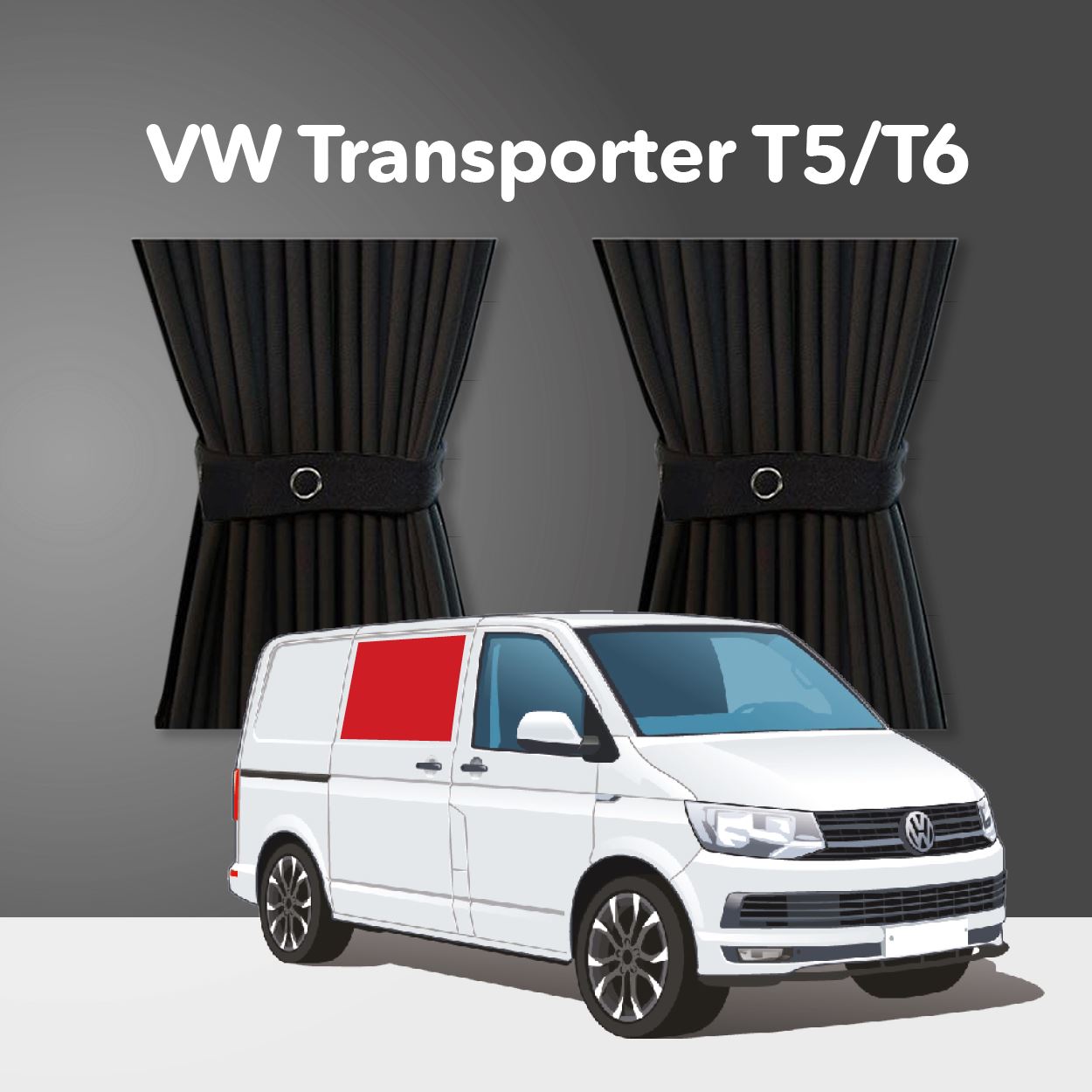 Vorhang Set für VW Transporter T5 bis T6.1 (2003-2024)  - Mitte Rechts - Schiebetür (Standard Schwarz)
