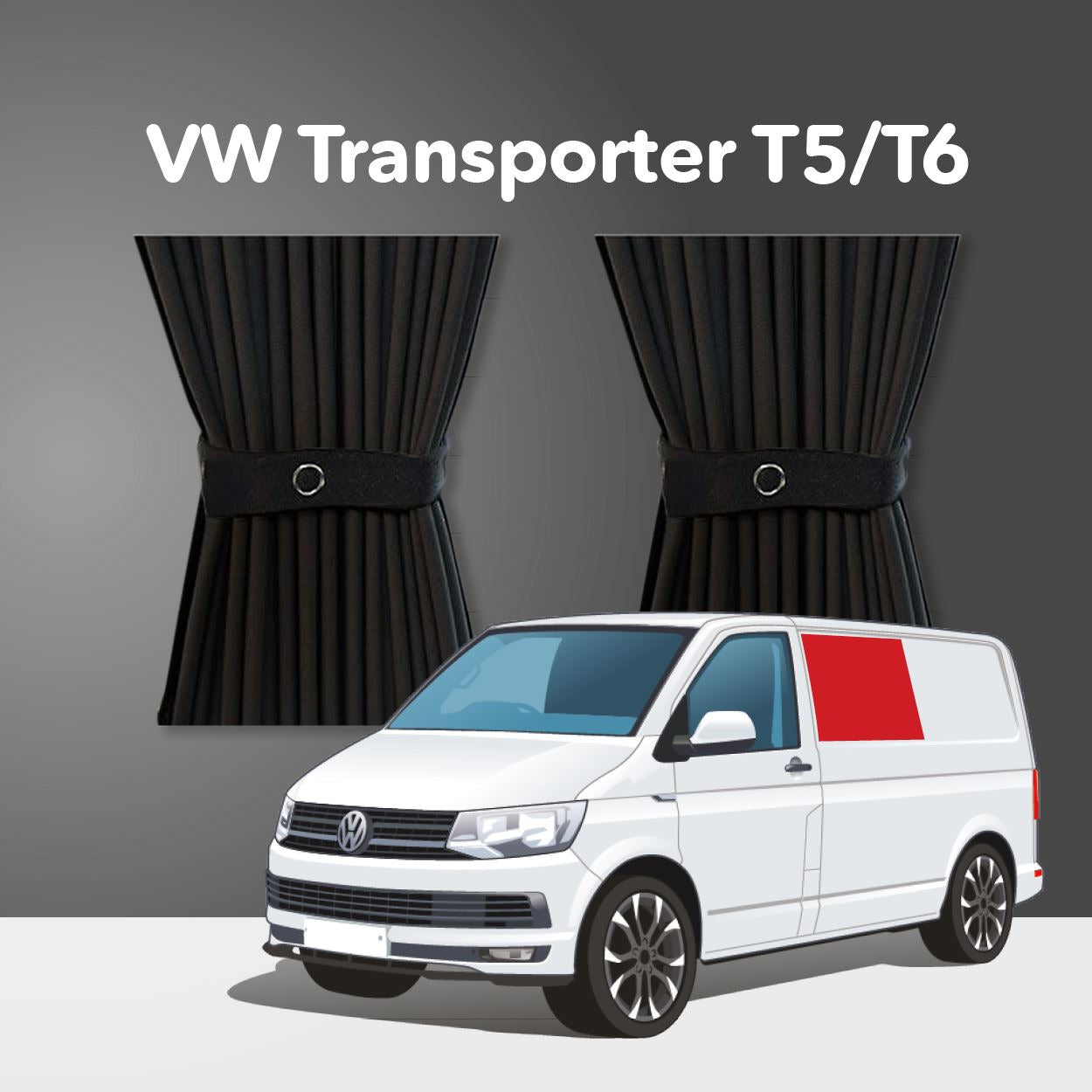 Vorhang Set für VW Transporter T5 bis T6.1 (2003-2024)  - Mitte Links - keine-Schiebetür (Standard Schwarz)