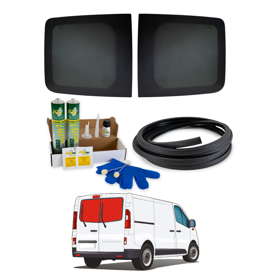 Pair of Barn Door Windows Renault Trafic / Opel Vivaro 2001-2019 + FREE Fitting Kit