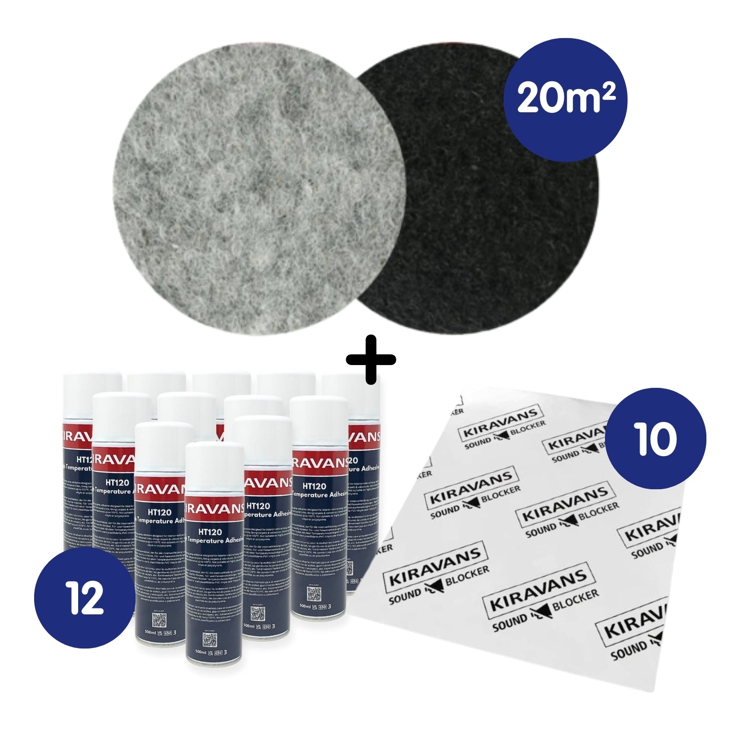 Kit d'habillage et d'insonorisation Kiravans : Tapis de 20 m² + 12 bombes de colle + 10 feuilles d'insonorisation