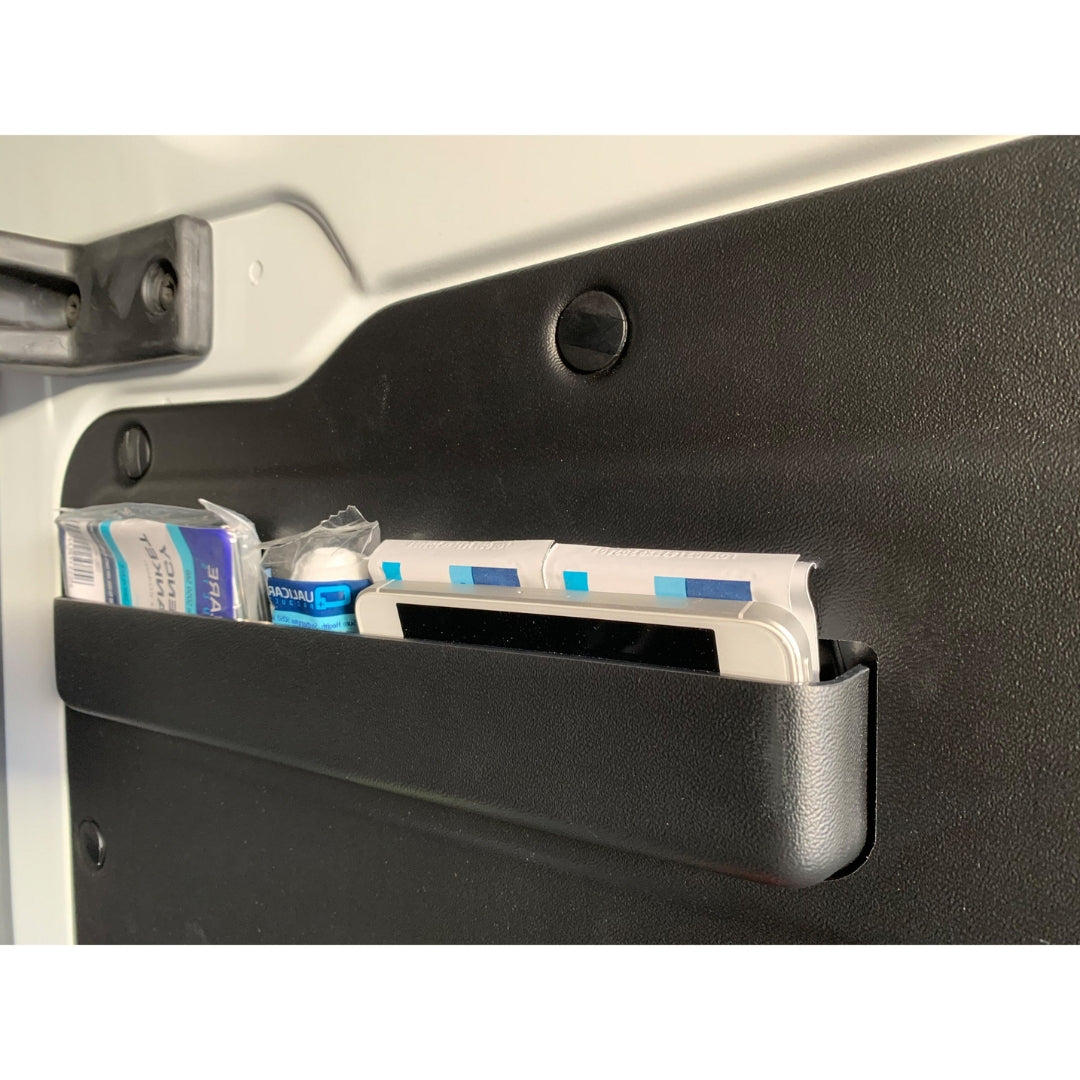 Bolsillo de almacenamiento para puerta corredera Ford Transit Custom 2018 facelift–2023 (Negro) | Kiravans DoorStore