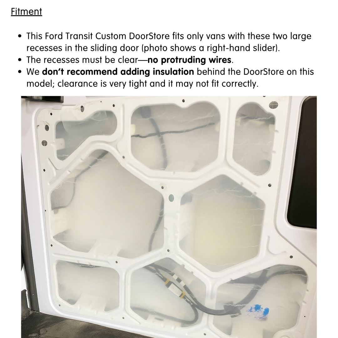 Ford Transit Custom 2018 facelift–2023 Sliding Door Storage Pocket (Black) | Kiravans DoorStore