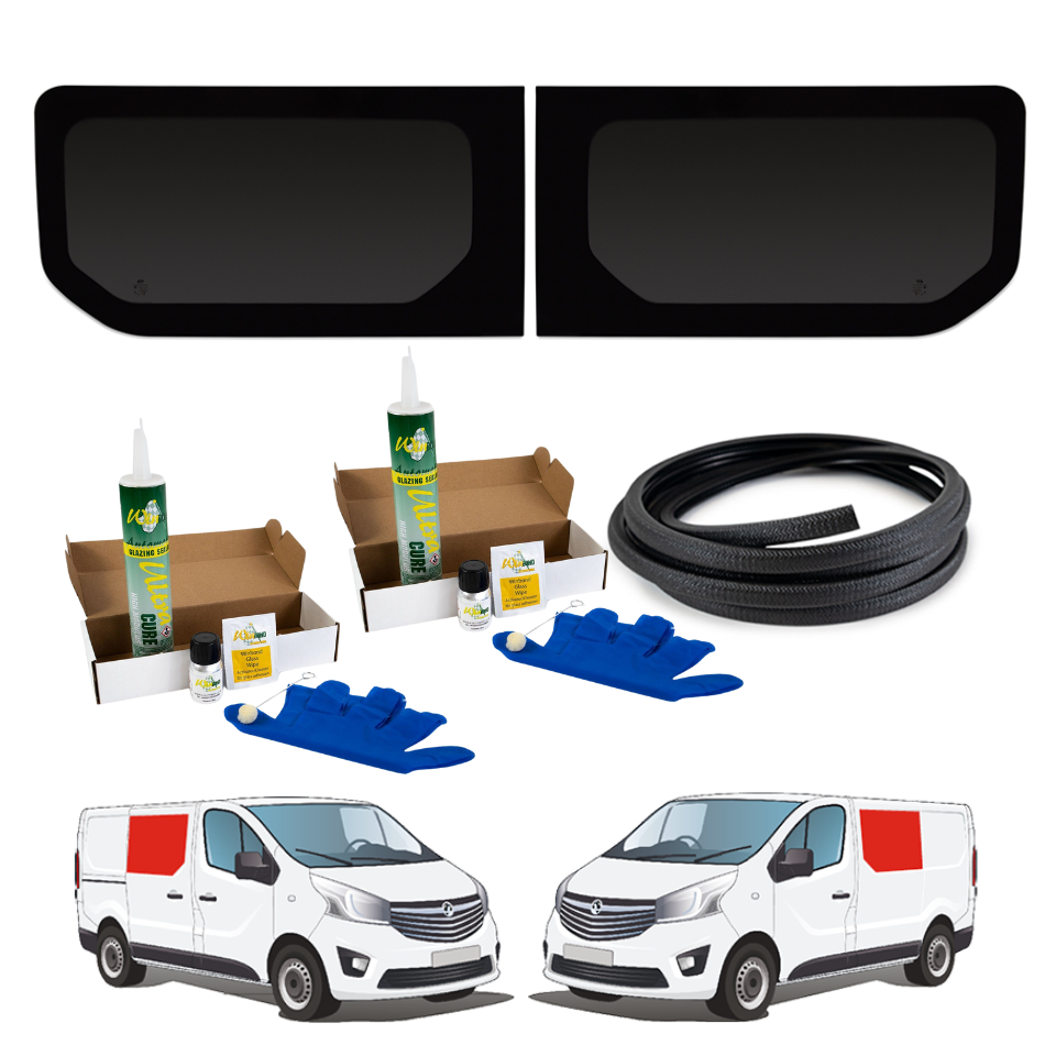 Par de Ventanas Laterales Fijas + Kit de Instalación para Opel Vivaro (2014-2018), Renault Trafic (2014 - Presente) y Otras Furgonetas X82