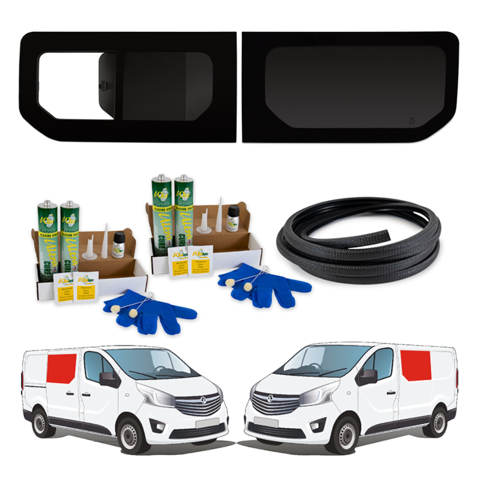 1 Left Opening + 1 Right Fixed Campervan Side Windows Renault Trafic 2014+ / Opel Vivaro 2014-2018 + FREE Fitting Kit