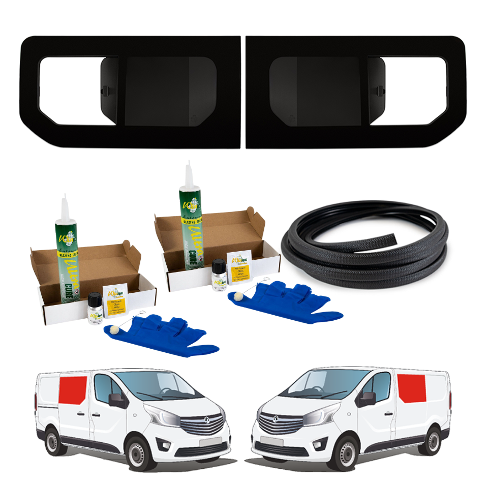 Par de Ventanas Laterales Abatibles + Kit de Instalación para Opel Vivaro (2014-2018), Renault Trafic (2014 - Presente) y Otras Furgonetas X82