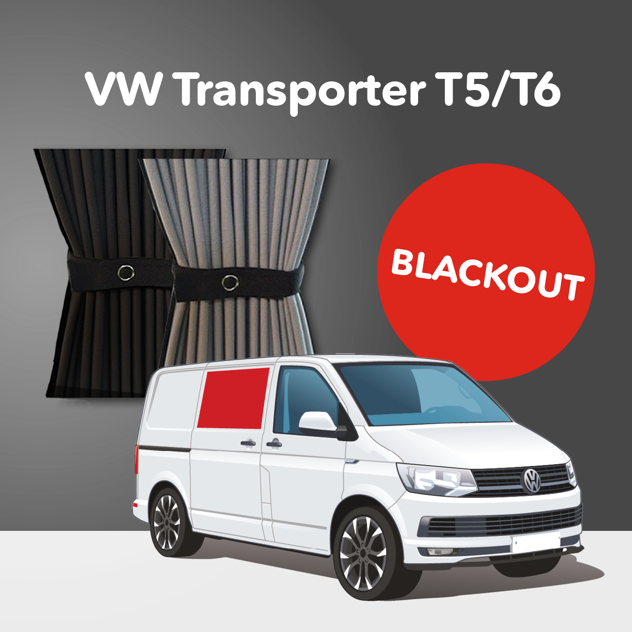 Vorhang-Set für VW T5 bis T6.1 (2003–2024) – Mitte rechts (Premium-Blackout)