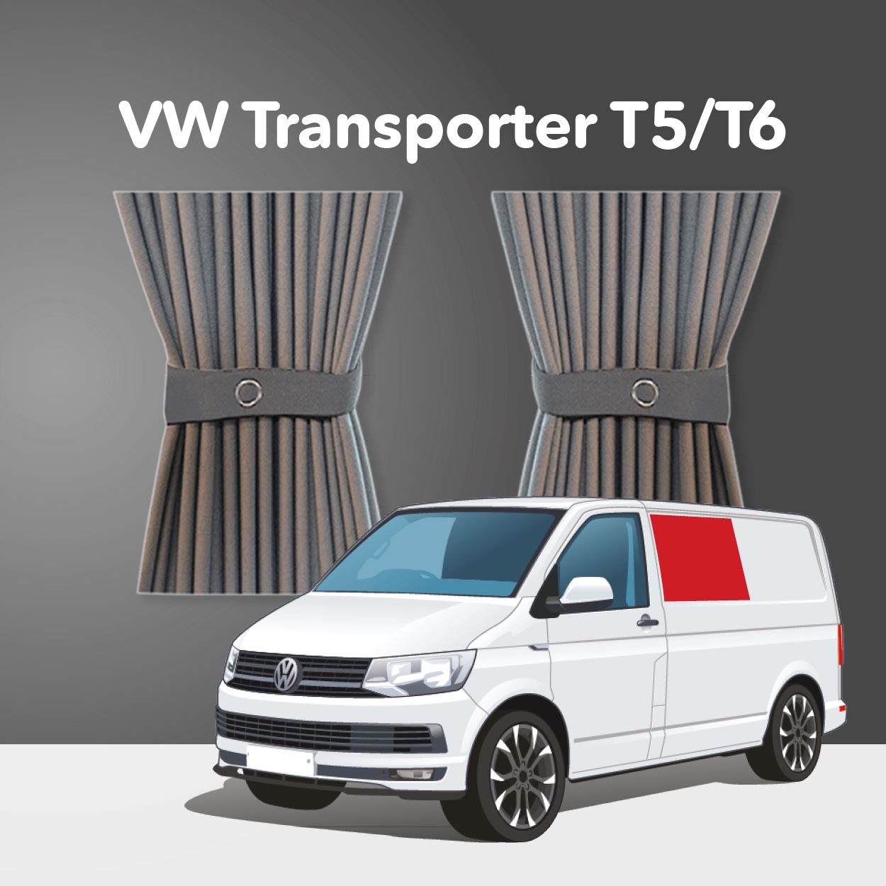 VW T5/T6 Curtain Kit - Left Centre Non-Sliding Door (Grey) Kiravans