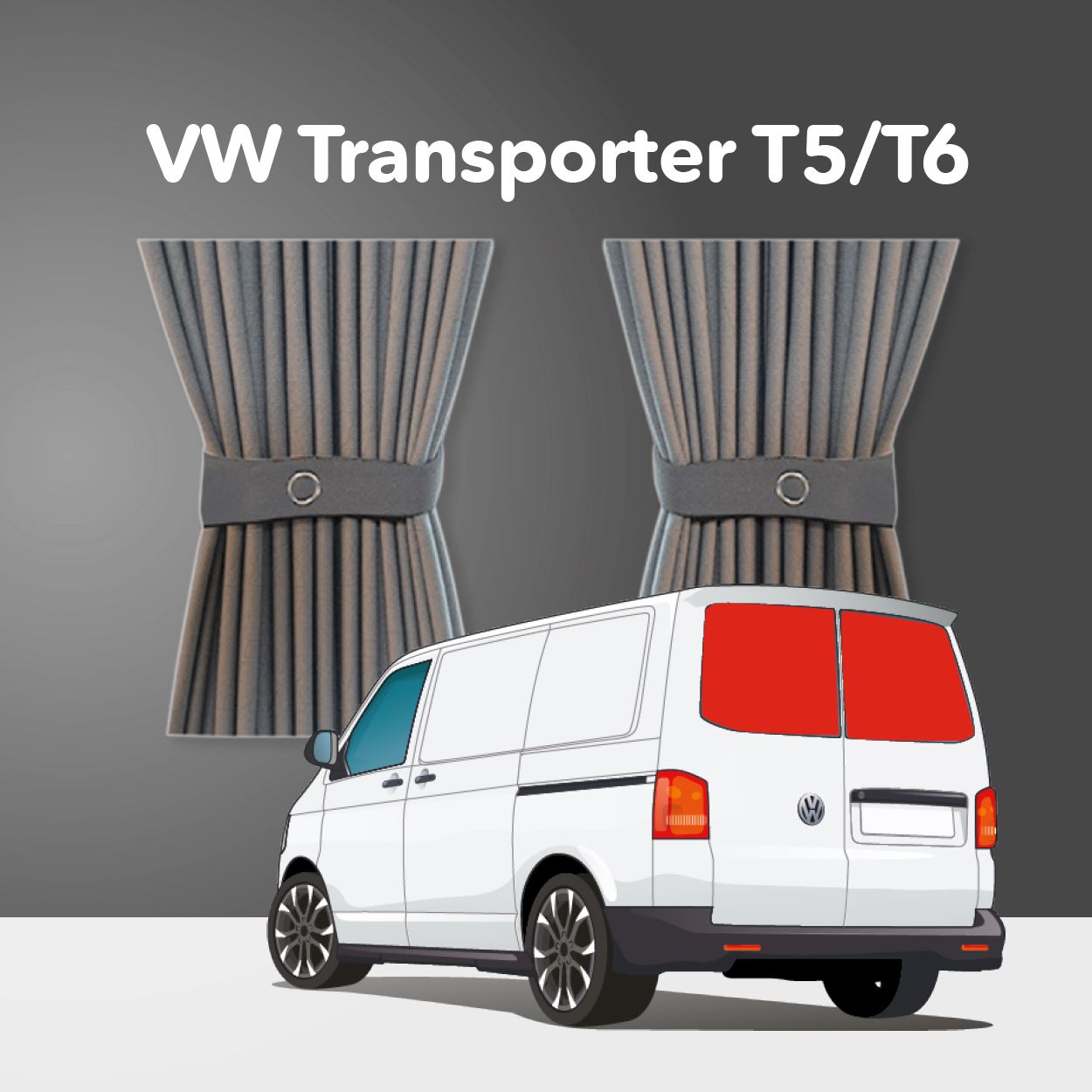 VW T5/T6 Curtain Kit - Rear Doors (Grey) Kiravans