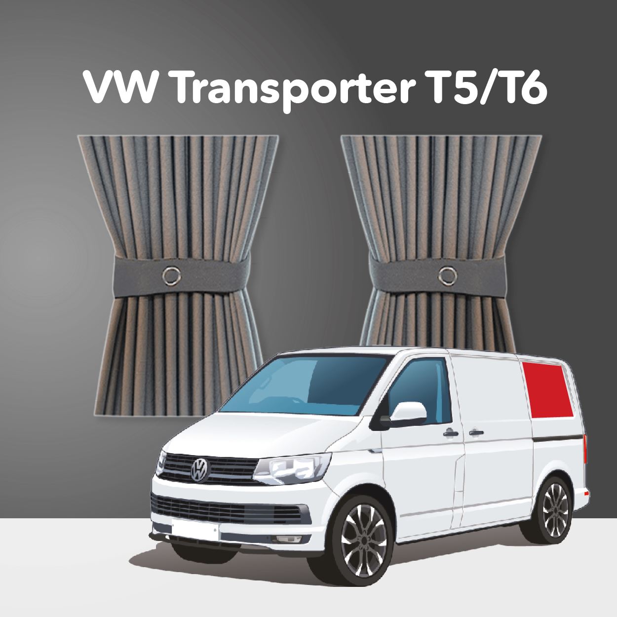 VW T5/T6 Curtain Kit - Left Back - SWB (Grey) Kiravans