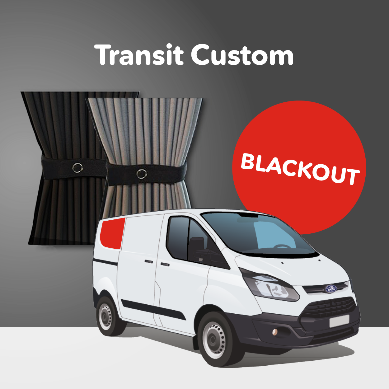 Ford Transit Custom 1st Gen V362 (2013-2023) Premium Blackout Curtain Kit - derecha trasera
