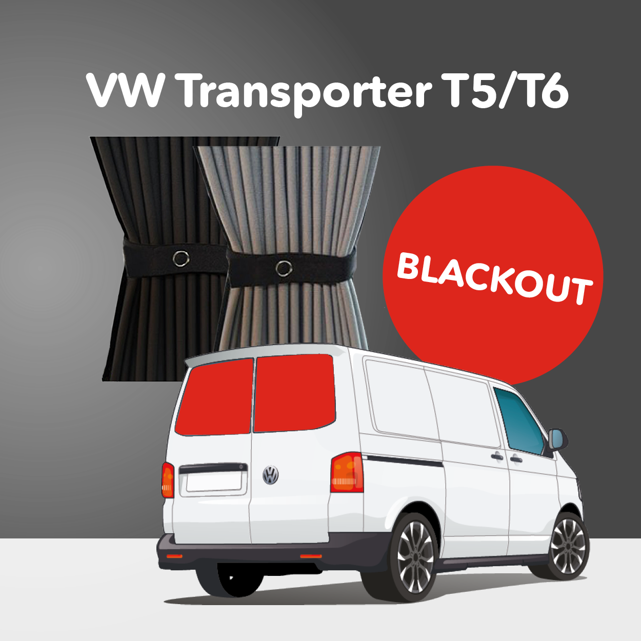 Latéral Droit, vitre arrière L2H1. Rideaux occultant gris noir sur rail  pour Volkswagen Transporter T5 T6