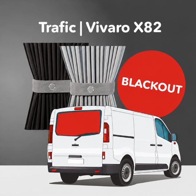 Kit de cortina de ventana del portón trasero - Premium Blackout - Opel Vivaro (2014-2018), Renault Trafic (2014 - Presente) y otras furgonetas X82