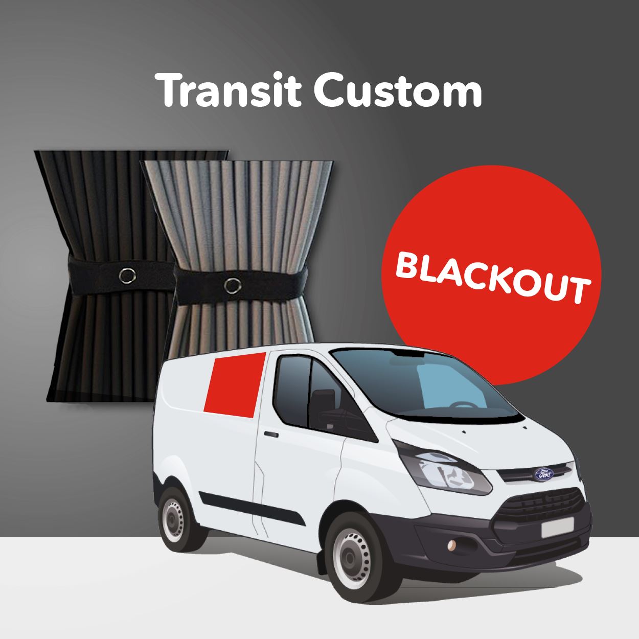 Vorhang Set für Ford Transit Custom 2013+ - Mitte Rechts - Schiebetür (Premium-Blackout)