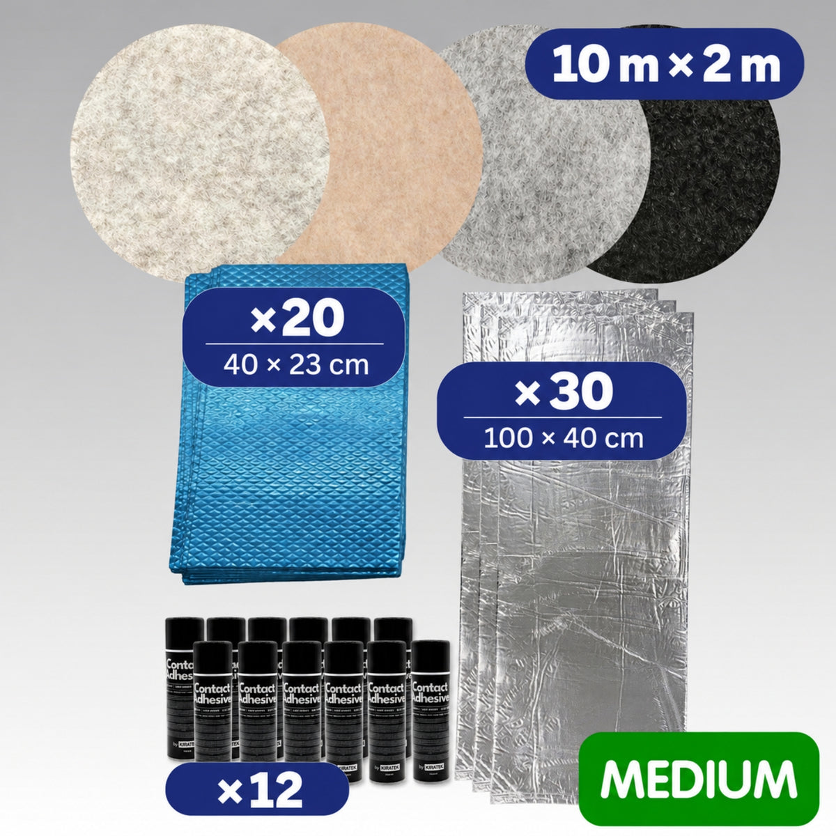 Carpet & Insulation Campervan Lining Kit — STANDARD Bundle (Small to XL Vans)