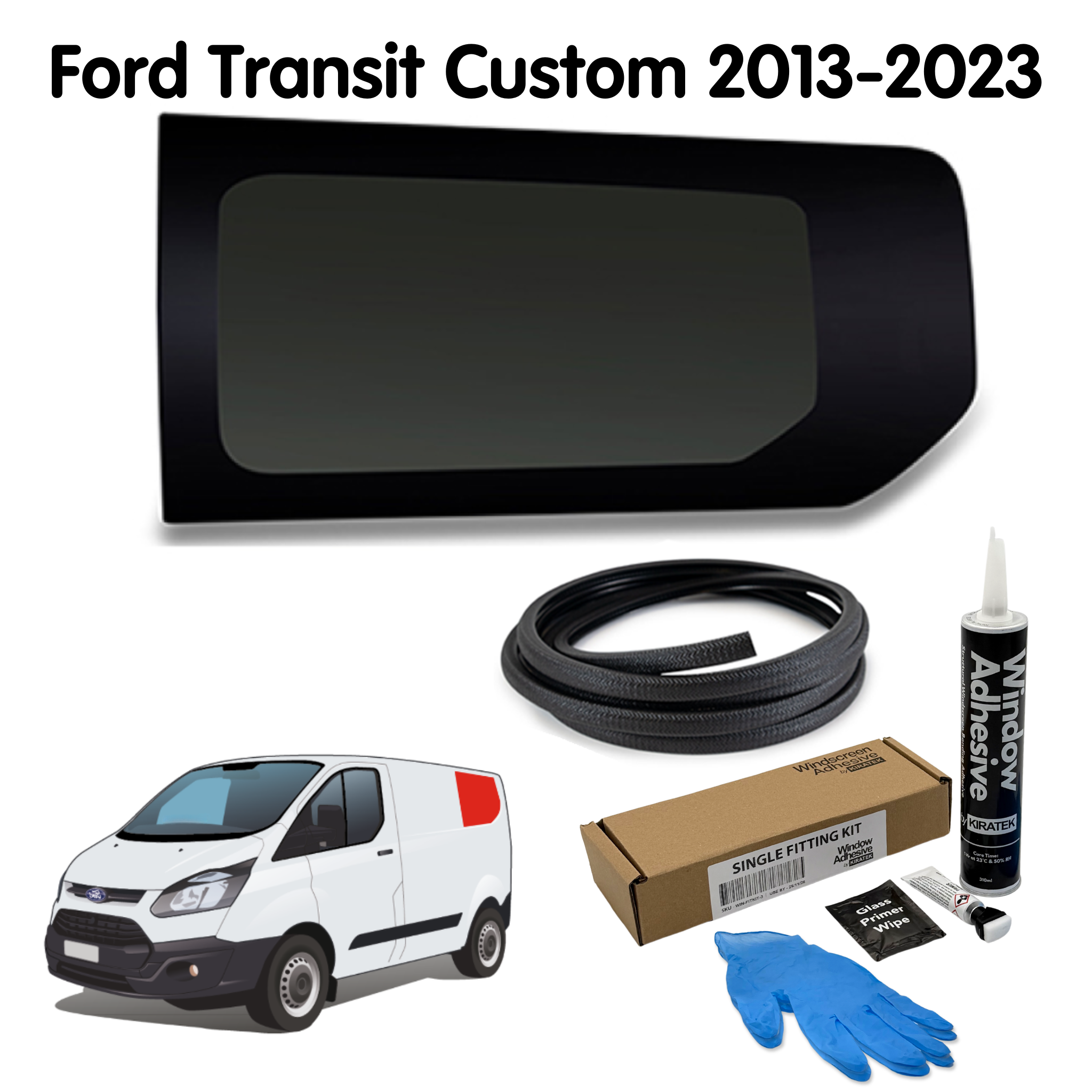 Linke Hintere Viertelscheibe Ford Transit Custom 1. Gen V362 (2013-2023) mit KOSTENLOSE Fenstereinbau-Set