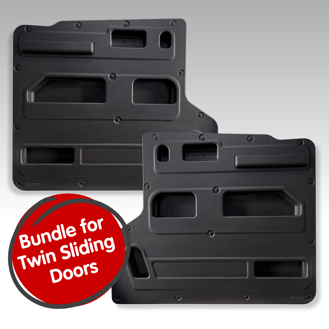 Bolsillo de almacenamiento para puerta corredera Ford Transit Custom 2018 facelift–2023 (Negro) | Kiravans DoorStore