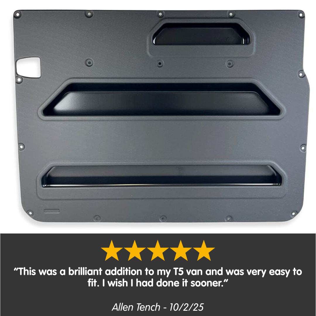 VW T5–T6.1 Sliding Door Storage Pocket (Black) | Kiravans DoorStore