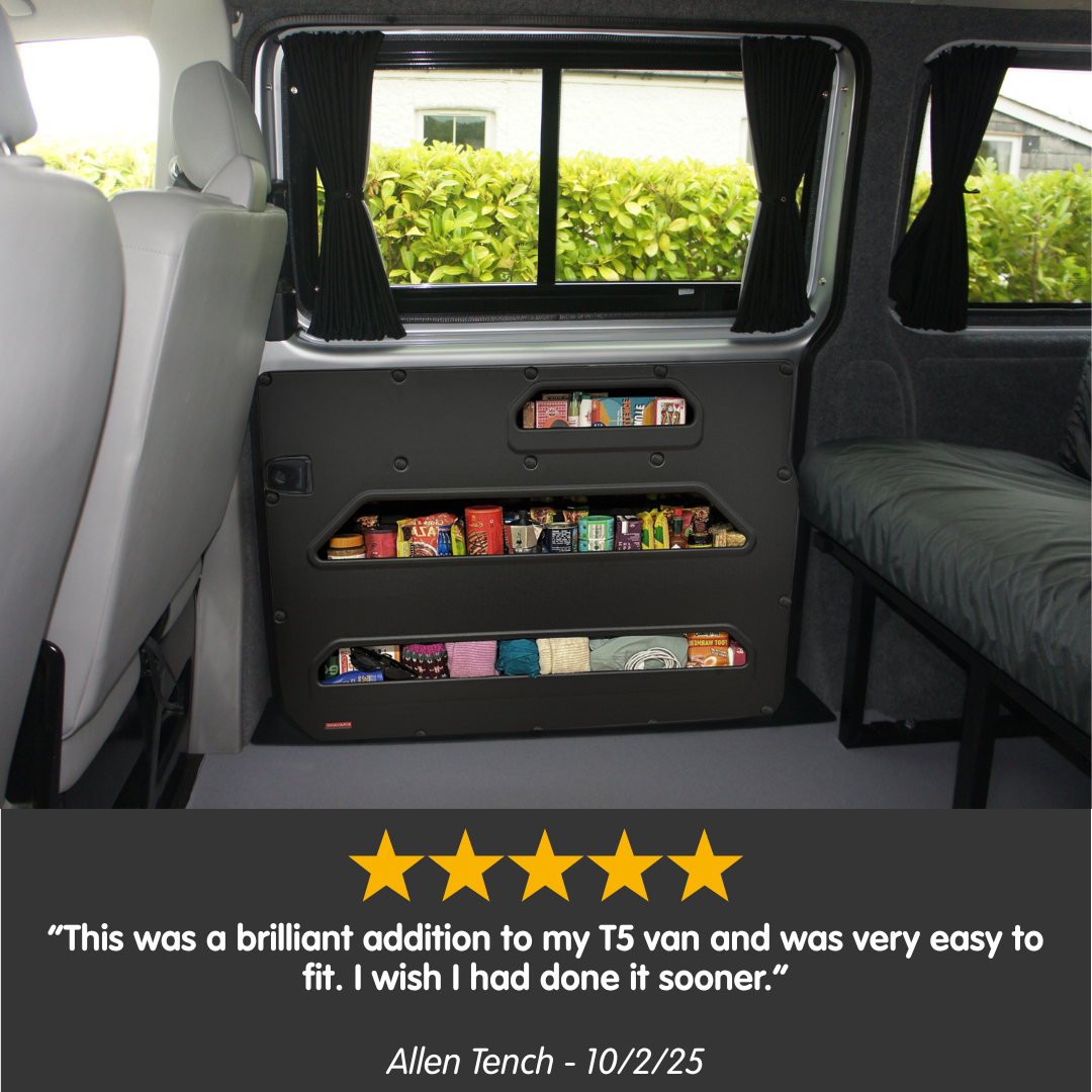 VW T5–T6.1 Sliding Door Storage Pocket (Black) | Kiravans DoorStore