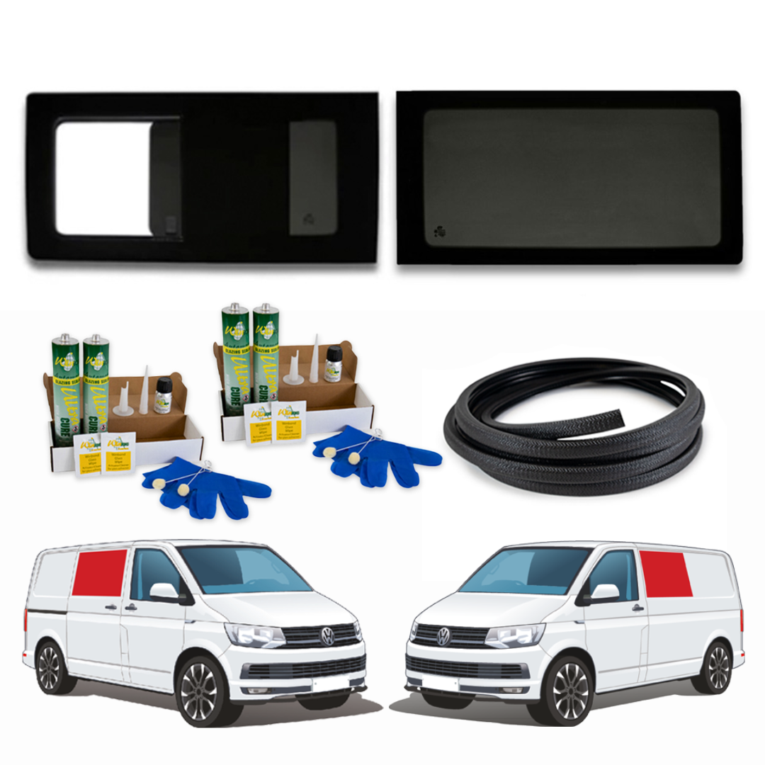 1 Left Opening + 1 Right Fixed Campervan Side Window Bundle VW T5/T6 + FREE Fitting Kit