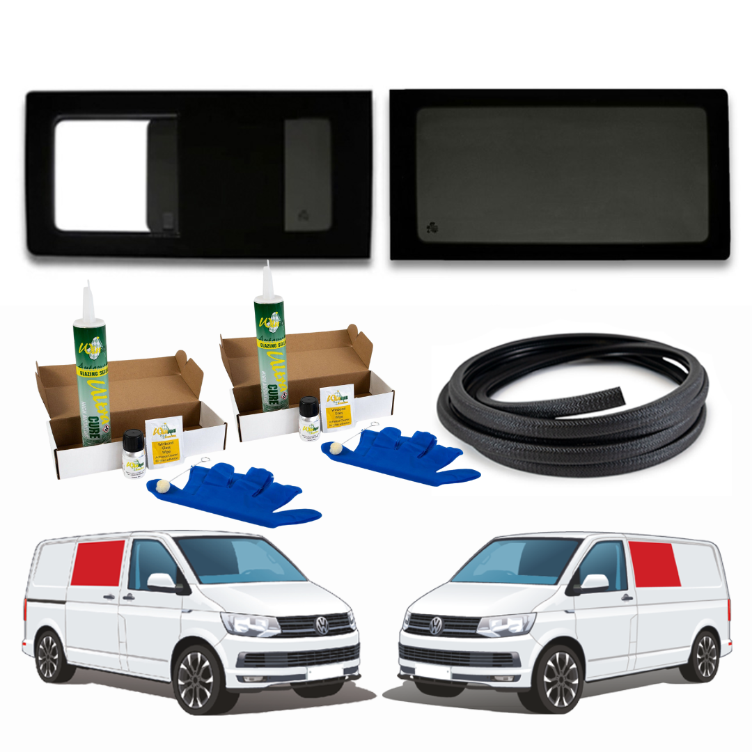 1 Left Opening + 1 Right Fixed Campervan Side Window Bundle VW T5/T6 + FREE Fitting Kit