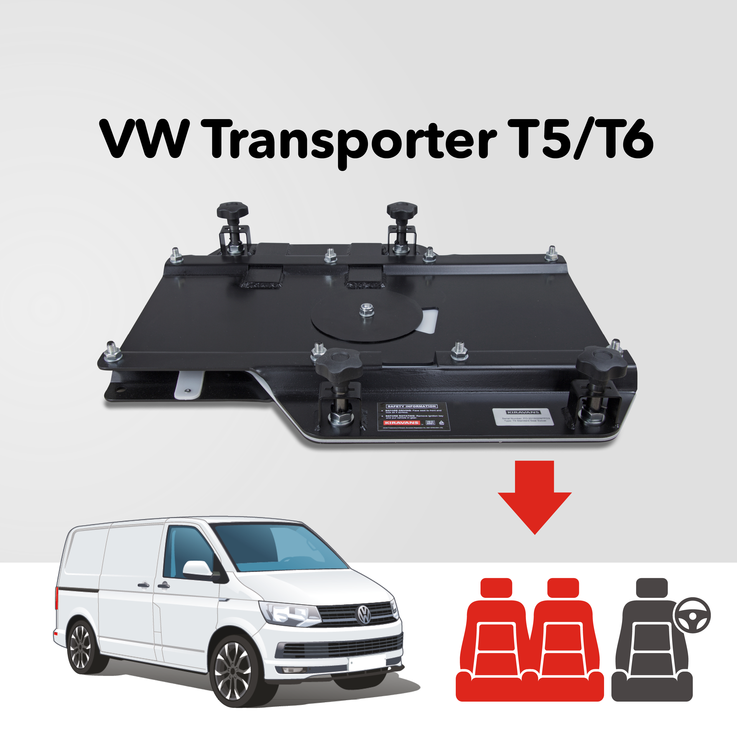 Kiravans VW T5/T6 Double Passenger Seat Swivel (Left Hand Drive/EU Passenger Seat)