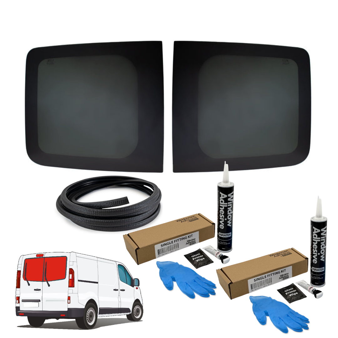 Ein Paar Scheunentorfenster Renault Trafic 2001+ / Opel Vivaro 2001-2019 + KOSTENLOSE Fenstereinbau-Set