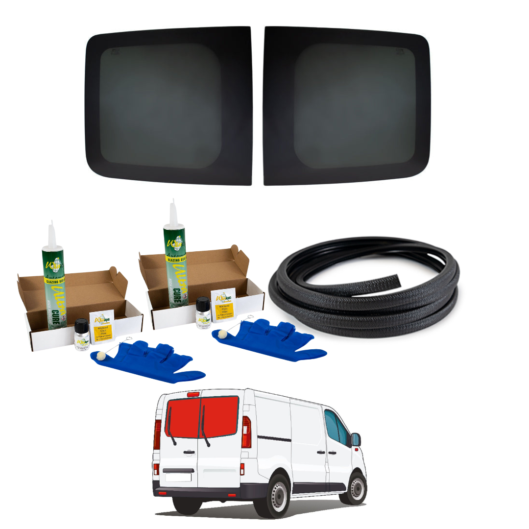 Ein Paar Scheunentorfenster Renault Trafic 2001+ / Opel Vivaro 2001-2019 + KOSTENLOSE Fenstereinbau-Set