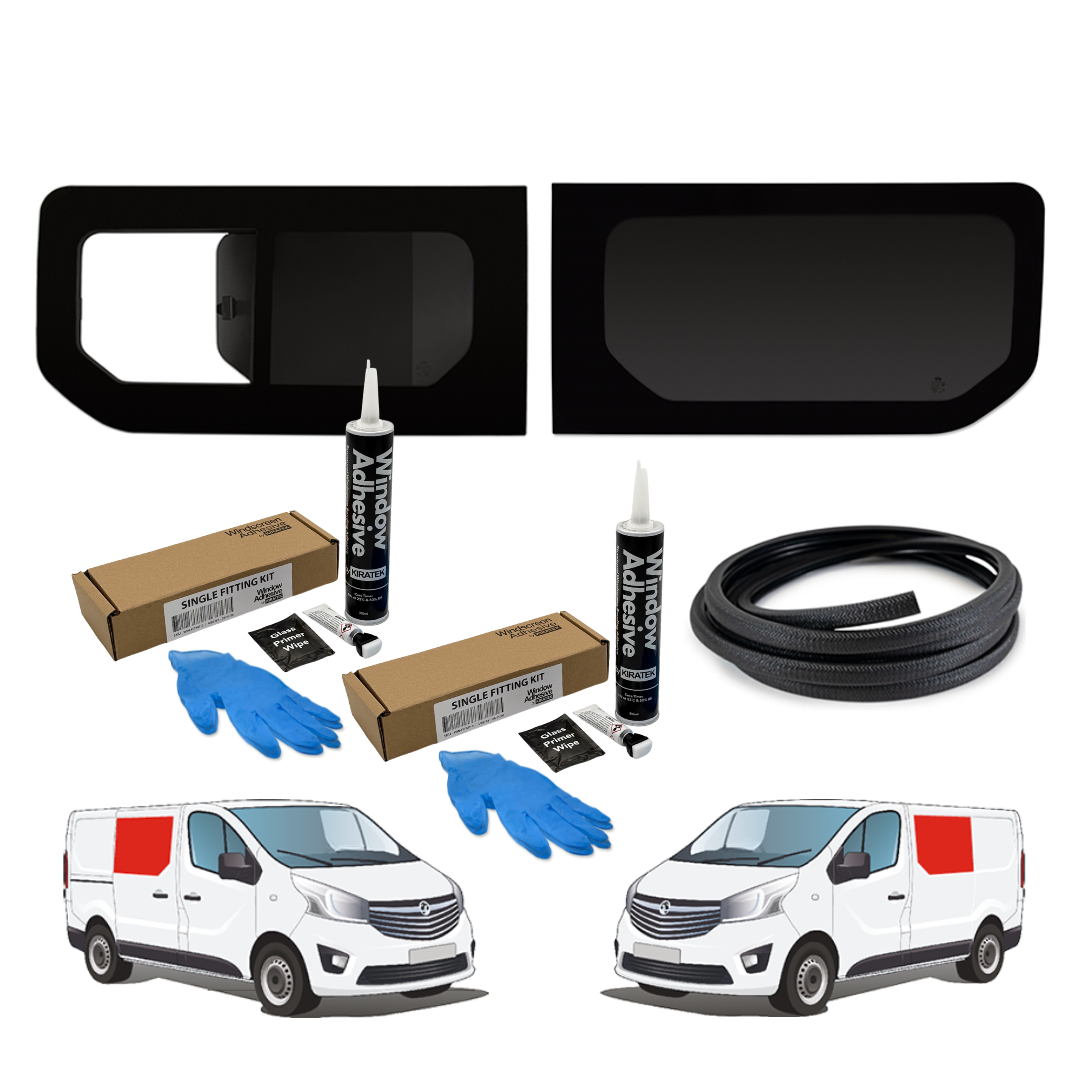 1 Öffnendes Fenster Links + 1 Festmontiertes Fenster Rechts für Opel Vivaro (2014–2018), Renault Trafic (2014–heute) & andere X82-Transporter+ KOSTENLOSE Fenstereinbau-Set