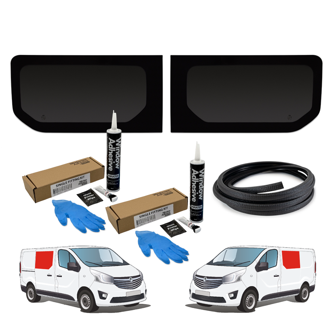 Ein Paar feststehende Wohnmobil-Seitenfenster für Opel Vivaro (2014–2018), Renault Trafic (2014–heute) & andere X82-Transporter+ KOSTENLOSES Fenstereinbau-Set