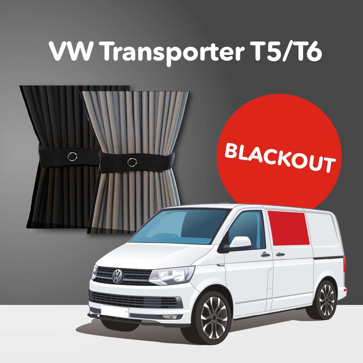 Kit de rideaux VW T5/T6 - Fenêtre gauche centrale - Porte non-coulissante (Premium occultant)