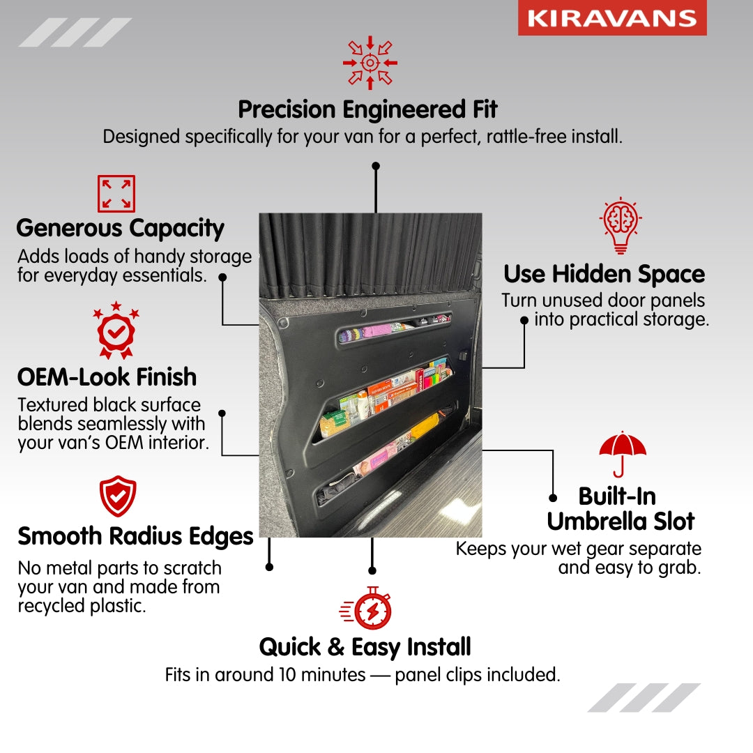 VW Transporter T4 Kiravans DoorStore – Extra Opbergruimte in je Schuifdeuren met Onze Links & Rechts Deuropbergvakken