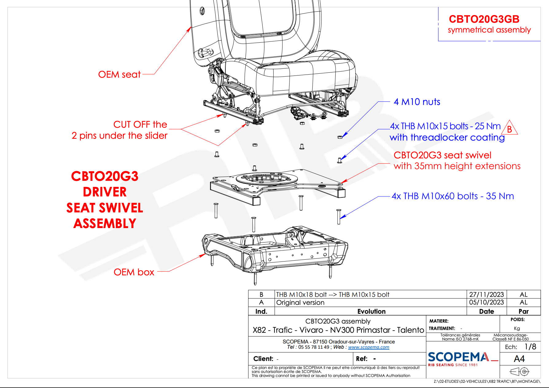 Fiat Talento 2e Gen X82 (2016-2022) RIB V3 Enkele Stoel Draaibaar - PASSAGIER